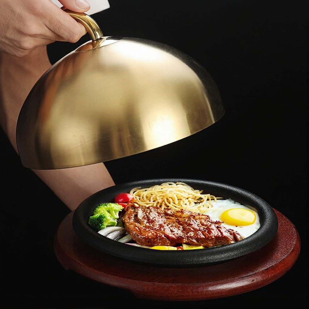 Tapa para sartén para acero inoxidable 28cm reutilizable, redonda anti salpicaduras para teppanyaki y asador, retención térmica, plata(Gold)