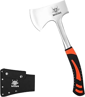 WICING 13.8" Hatchet, Camping Axe High Carbon Steel & Shock Reduction Grip with Nylon Sheath
