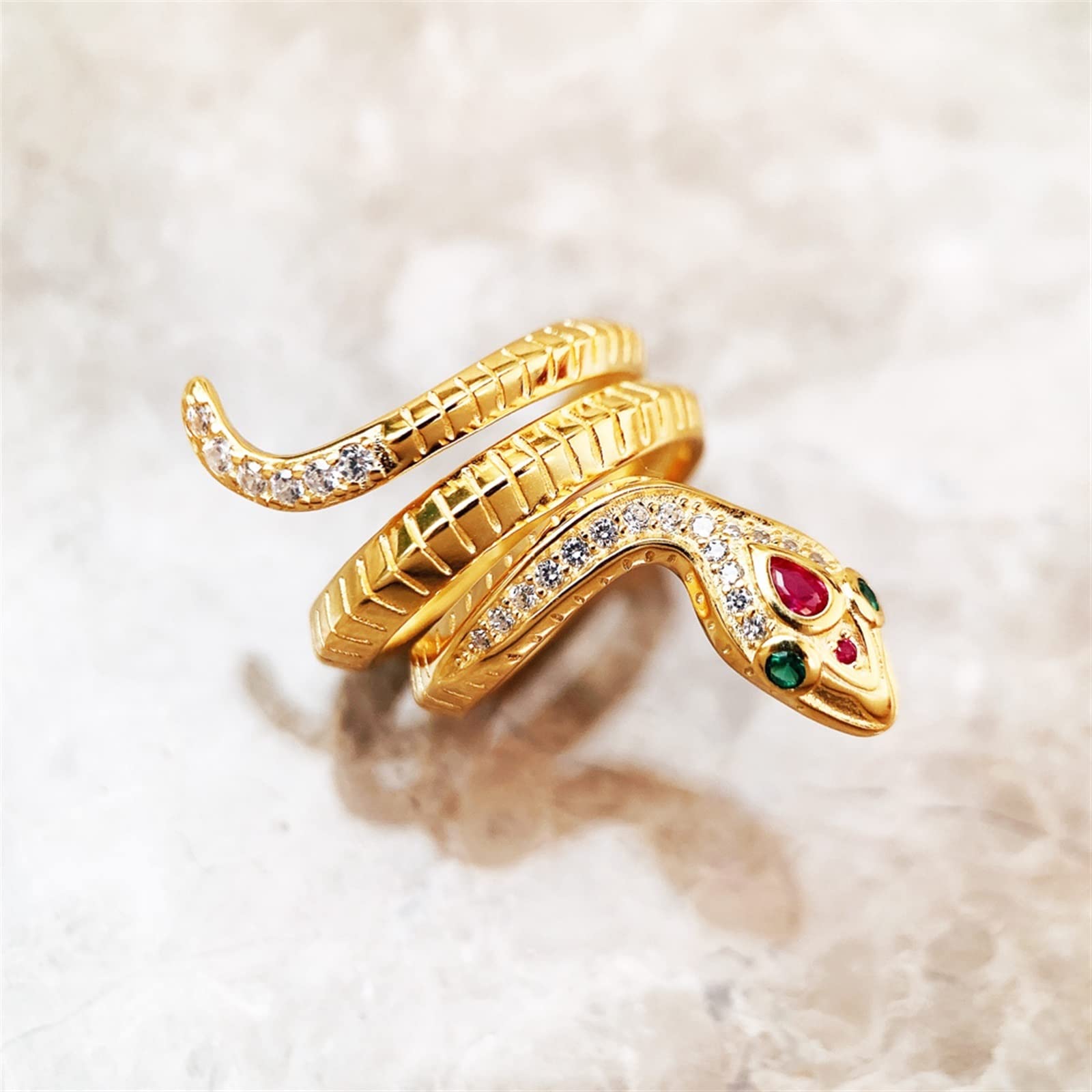 Anillo De Serpiente Dorada, Anillo De Plata De Ley 925 Anillo Abierto Ajustable Bohemia Jewerly Regalo For Mujeres Hombres Niñas Esposa Hija Mamá Hermana Novia