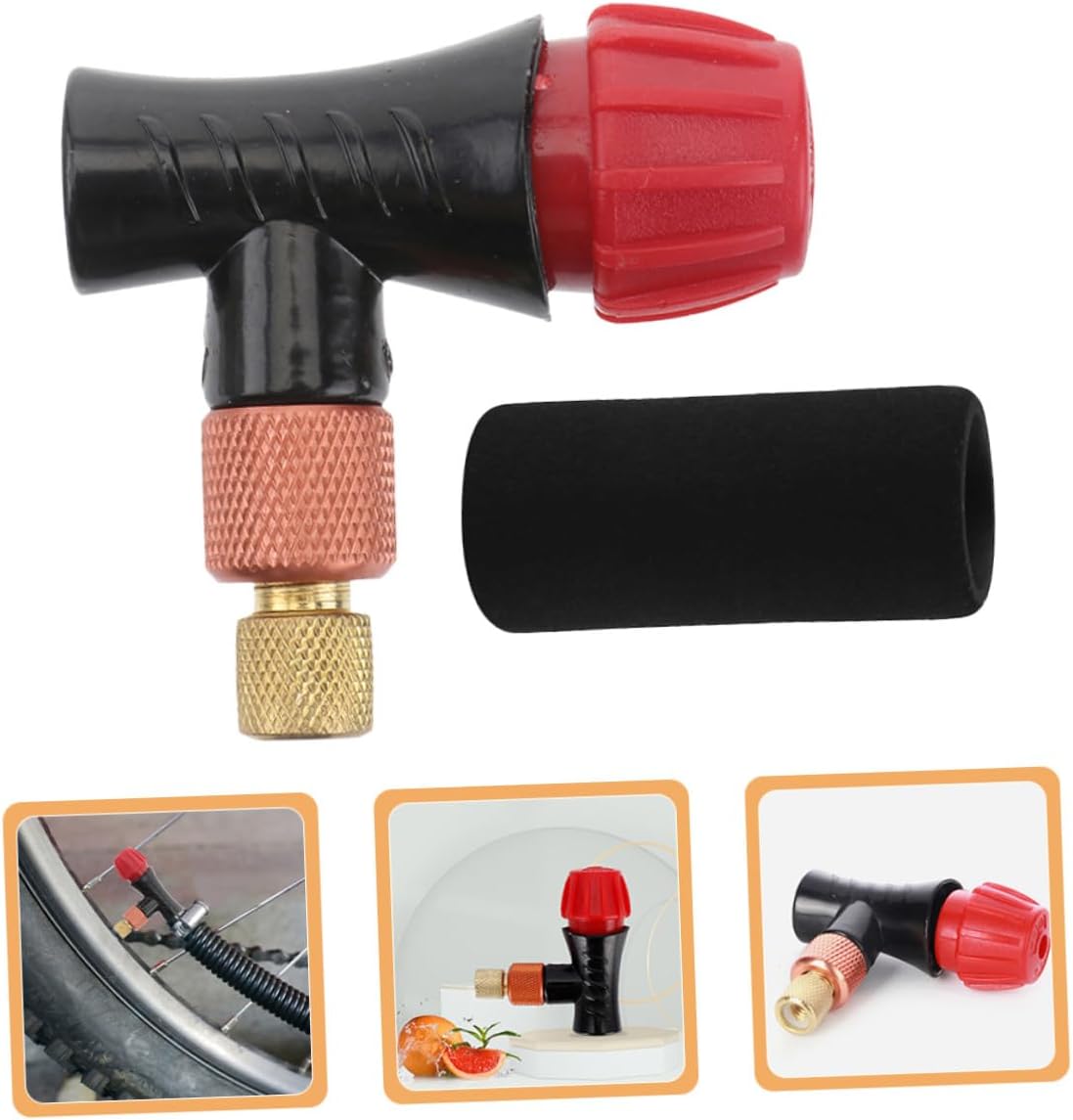 Portable Co2 Tire Inflator Pump with Foam Sleeve, Bike Pump Compatible with Presta and Standard Valves, Quick Inflation for Road and Mountain Bikes, 2pcs Set with Safety Grip