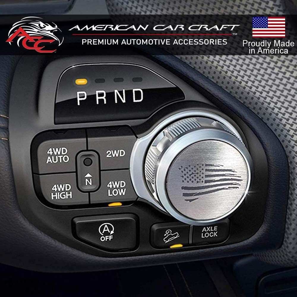 American Car Craft Dial Shifter Trim Plates Etched Brushed Stainless (Tattered Flag)