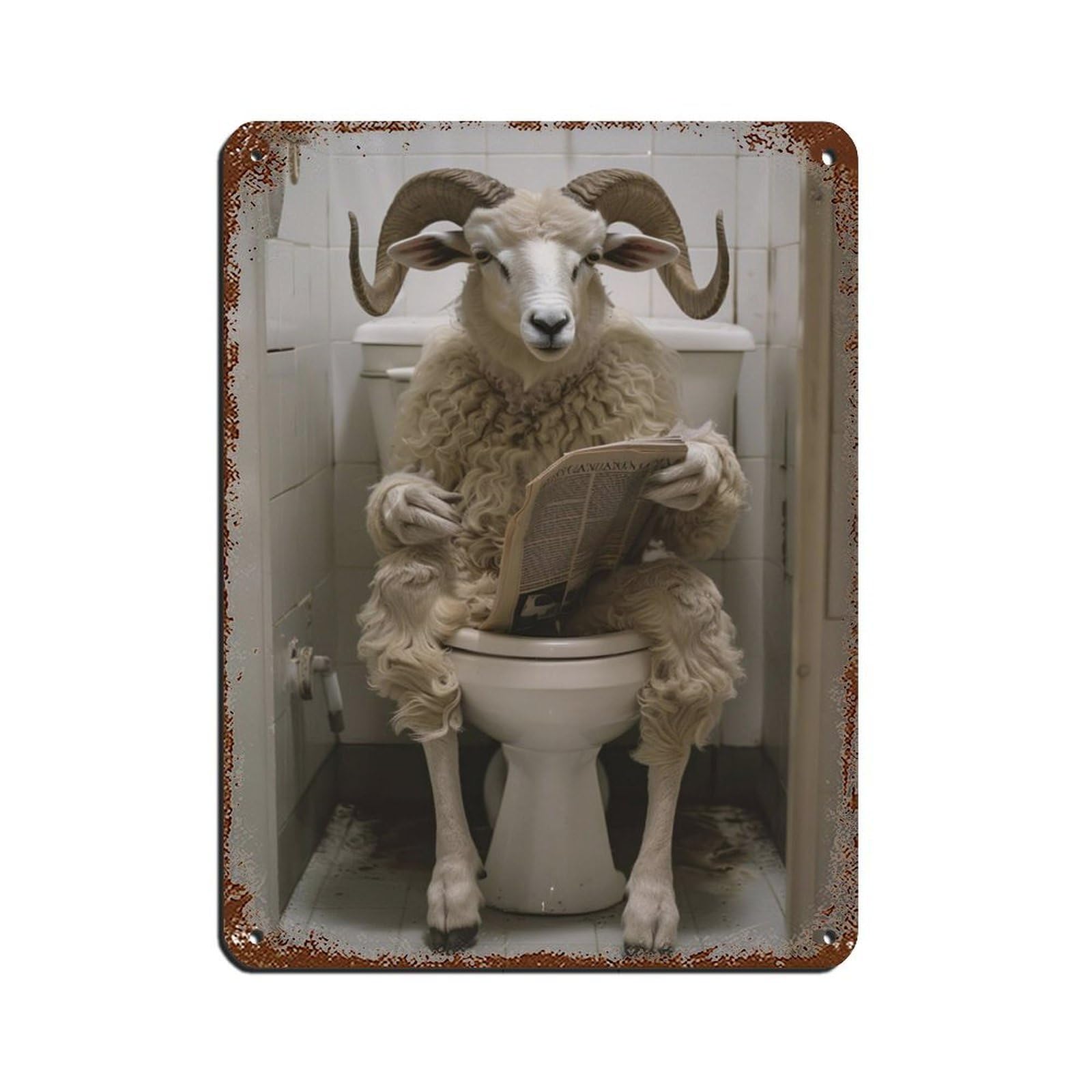 Ram Sitting on The Toilet Reading A Newspaper (7) Tin Sign Vintage Metal Pub Club Cafe Bar Home Wall Art Decoration Poster Retro 12x16inch(30x40cm)