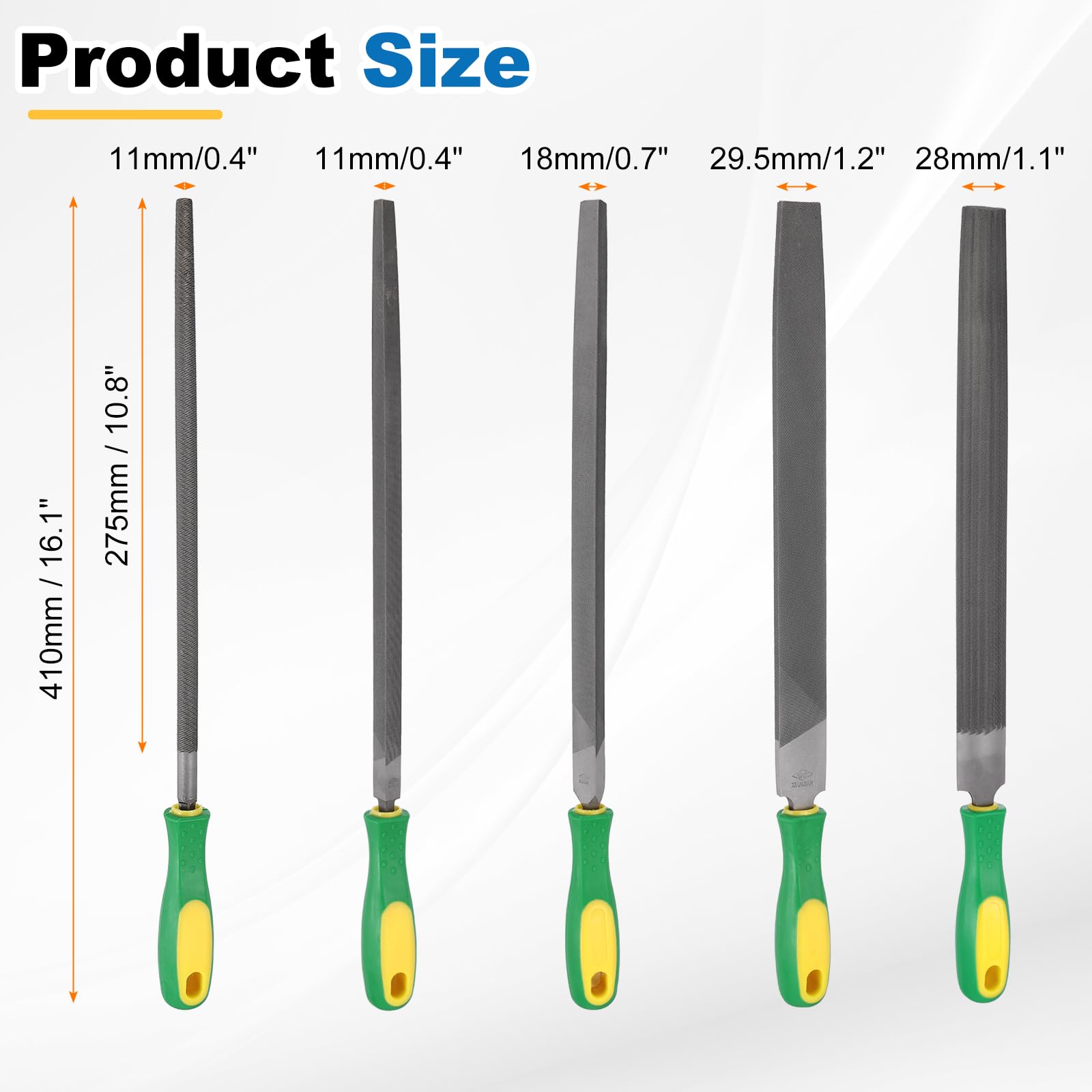 QUARKZMAN 5 Pezzi Set Di Lime In Metallo 12" Denti Fini Con Manico In PP | Acciaio Ad Alto Contenuto Di Carbonio, Quadrata/Piatta/Triangolare/Mezzotondo/Rotonda