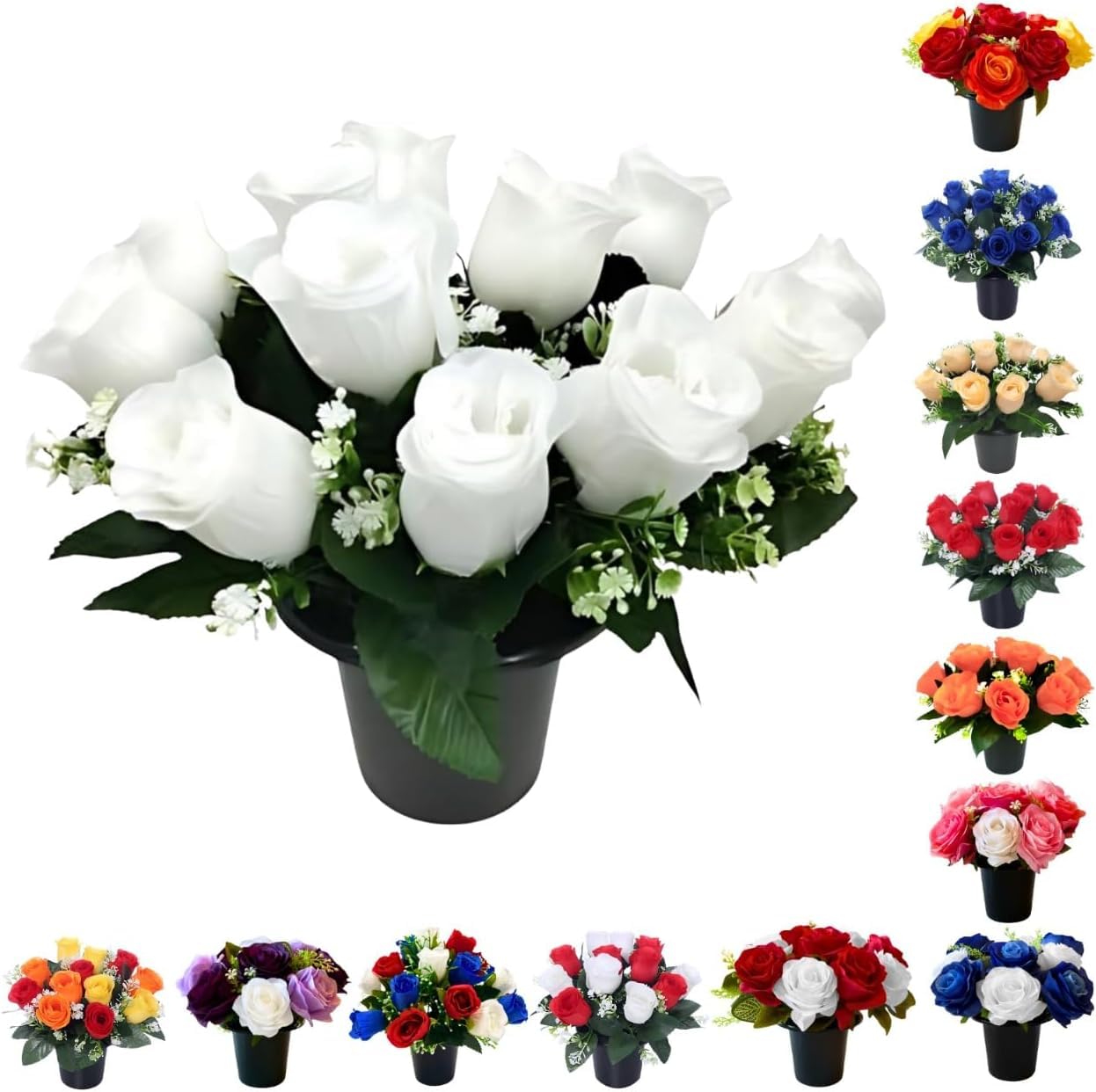 Homesecret 12 Head White Pack 1 Artificial Flowers For Graves - Flower Pots | Perfect For Enhancing Memorial & Cemetery Decor | Improved Design For Funeral Elegance And Lasting Tribute.