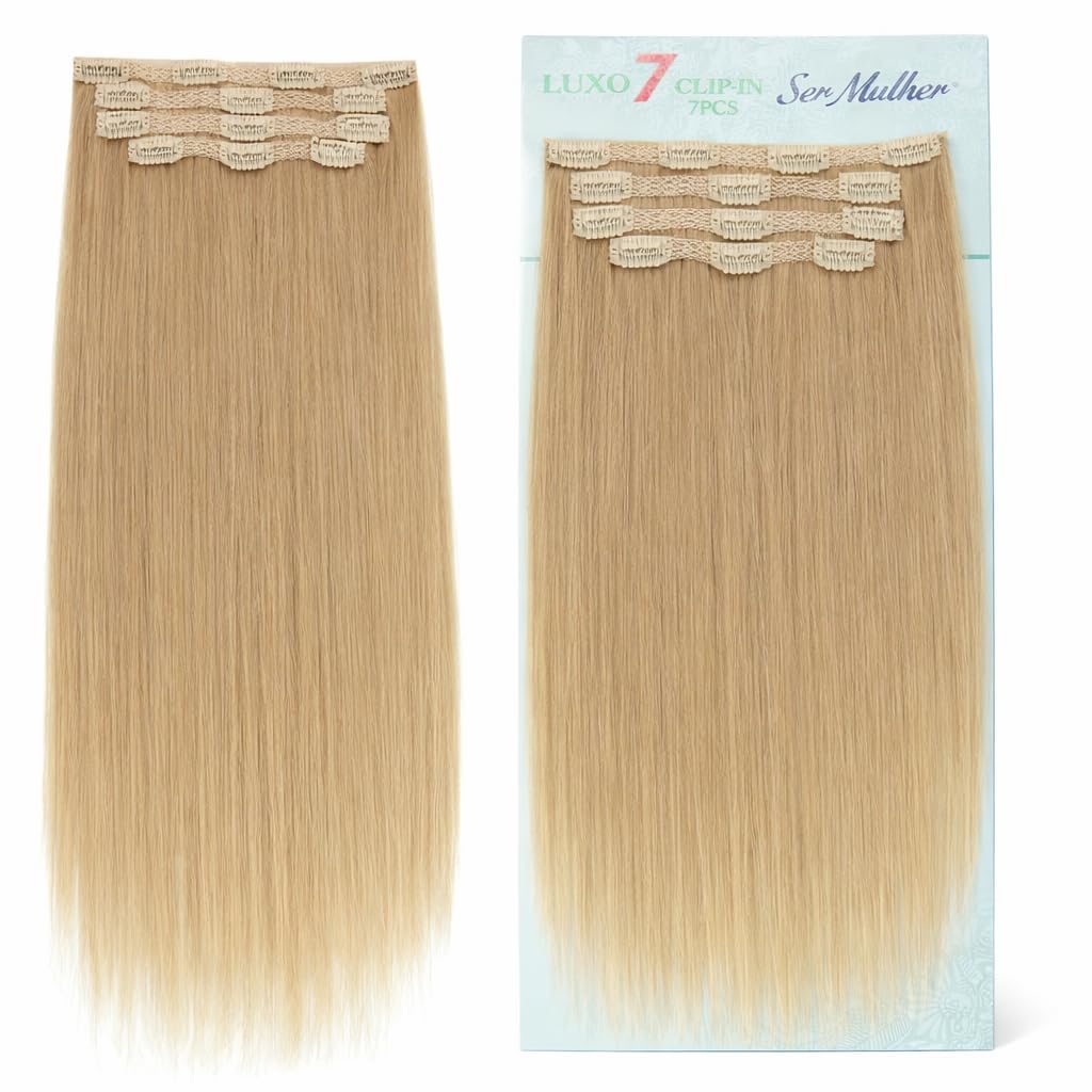 THELMA - Extensiones de pelo + clips, lisas y largas de 60 cm – 7 tejidos/7 piezas, juego para alargar y dar volumen, ligero y suave, fácil aplicación, peso 228 g (rubio natural)