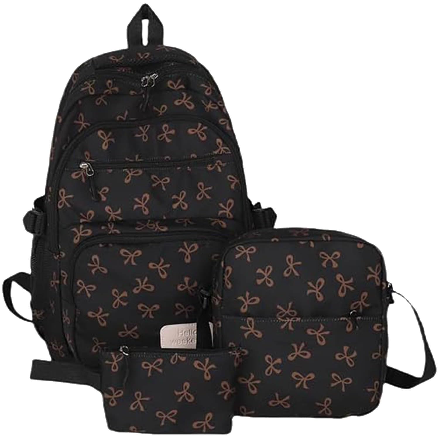 TOWGOU Coquette Bow Backpack Bow Backpack 3Pcs Set for Girls Cute Kawaii Backpack Set Aesthetic Daypack Bow Rucksack (Black Brown)