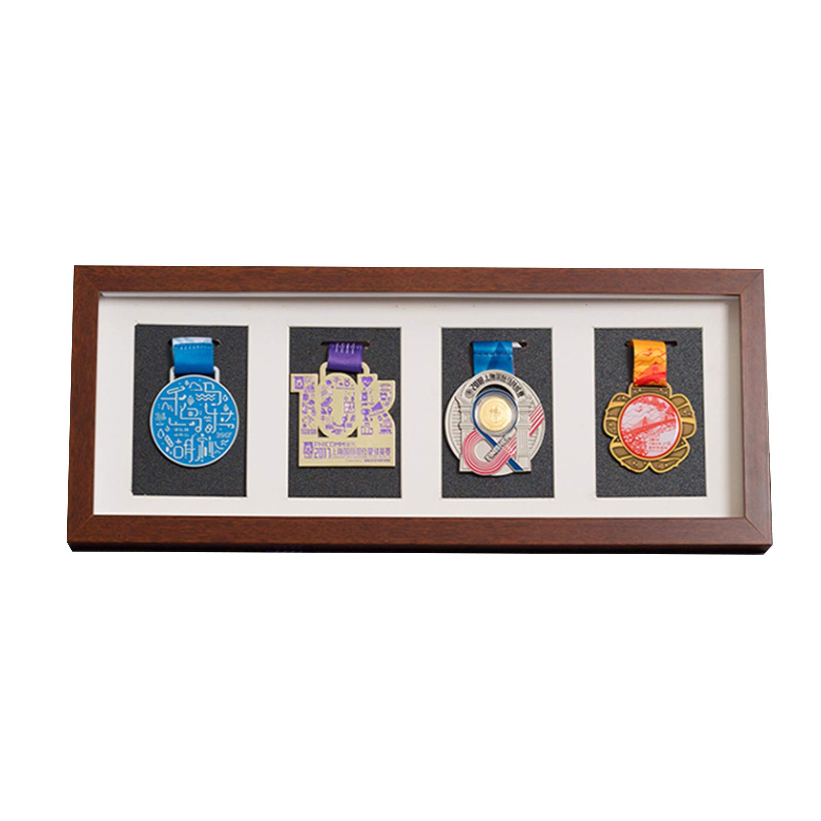 ETUELNOPT Medal Storage Box for Runners, Walnut Wood 3D Deep Box Medal Display Frame, Multiple Sizes(4 medals)