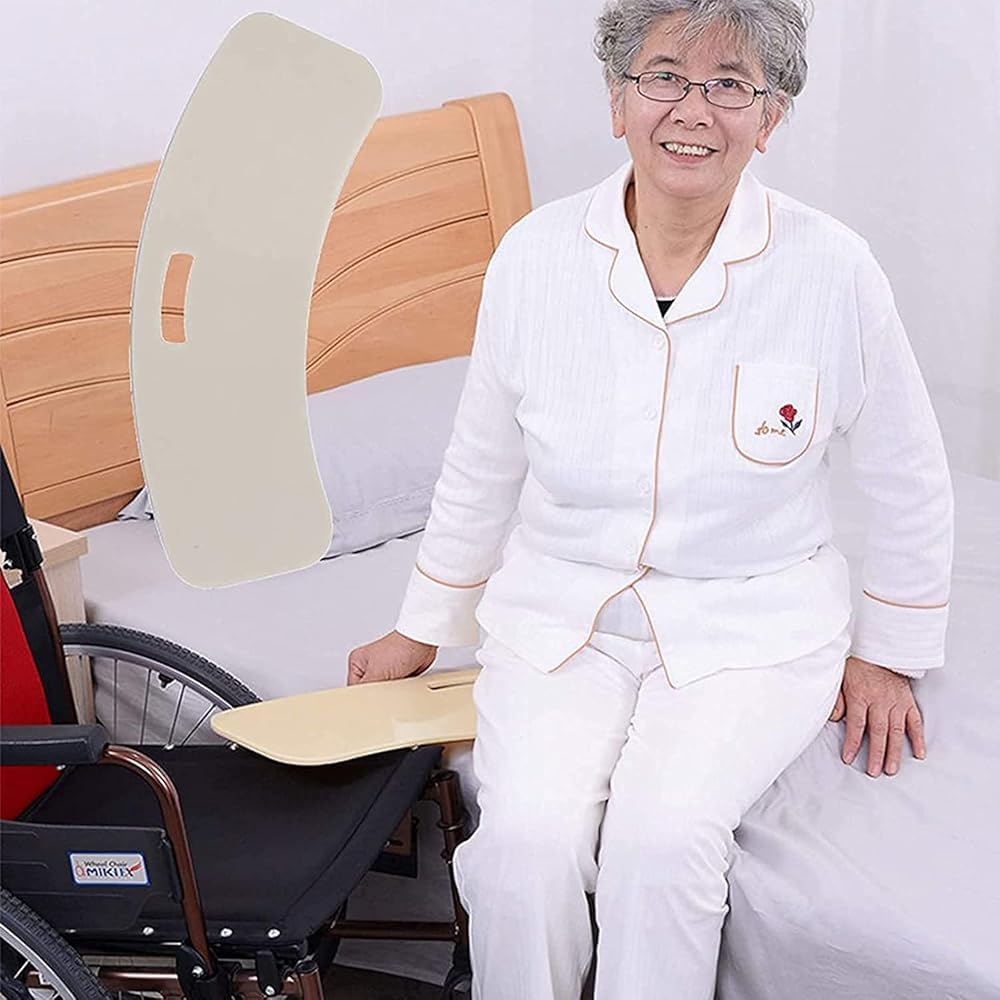 Tabla de transferencia curvada para usuarios de sillas de ruedas, tabla de transferencia de madera para transferencia de pacientes entre silla de ruedas, cama, silla y baño, ayuda ligera de