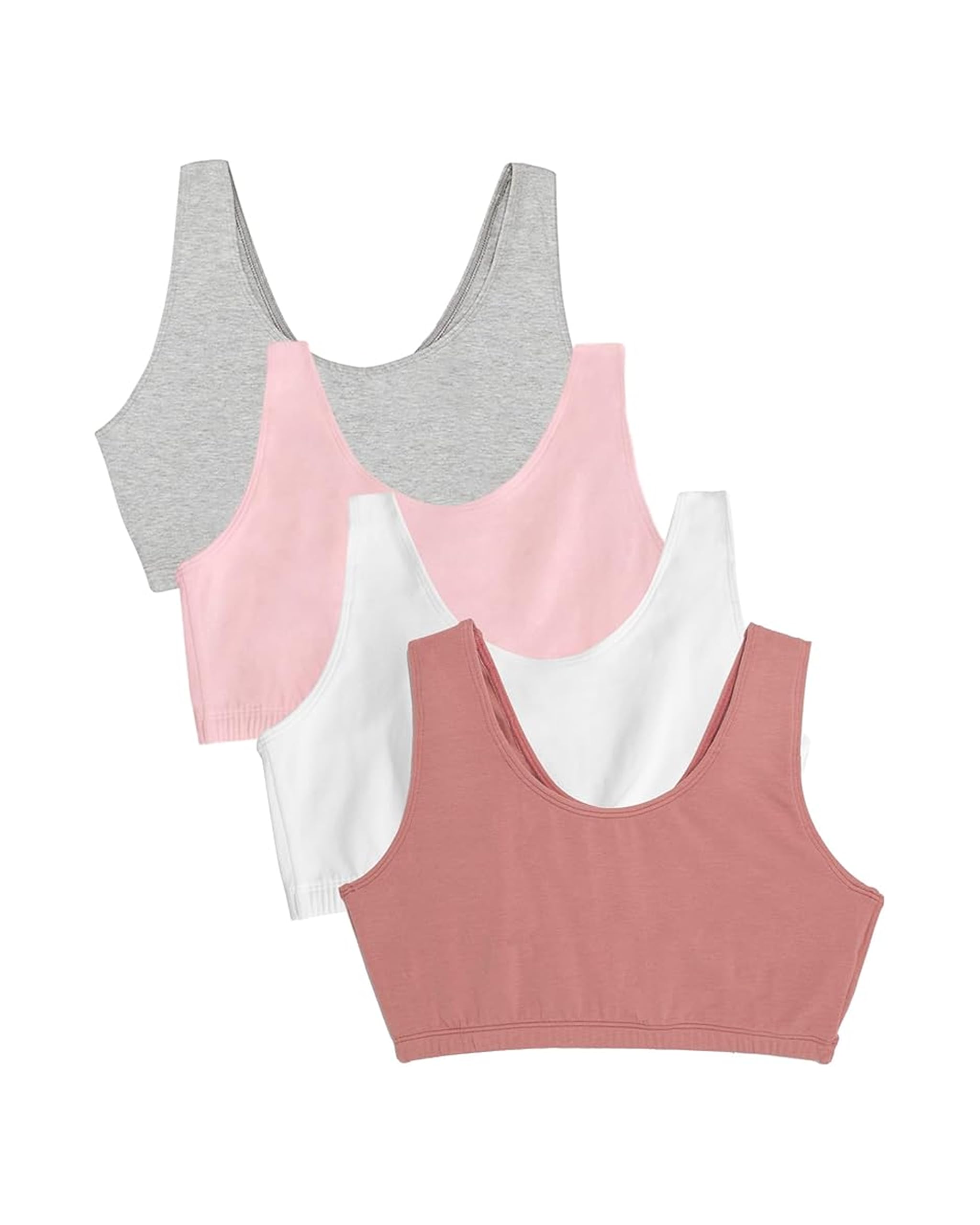 Fruit of the Loom Women's Built Up Tank Style Sports Bra Value Pack, Opaque, Dusk/White/Blush/Grey Heather, 44 (Pack of 4)