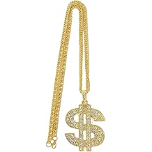 Dollar Chain,Dollar Sign Necklace with Diamonds,Billionaire Boy Accessories Rapper Dress Up,Fancy Fake Gold Chain Gold Digger Costume