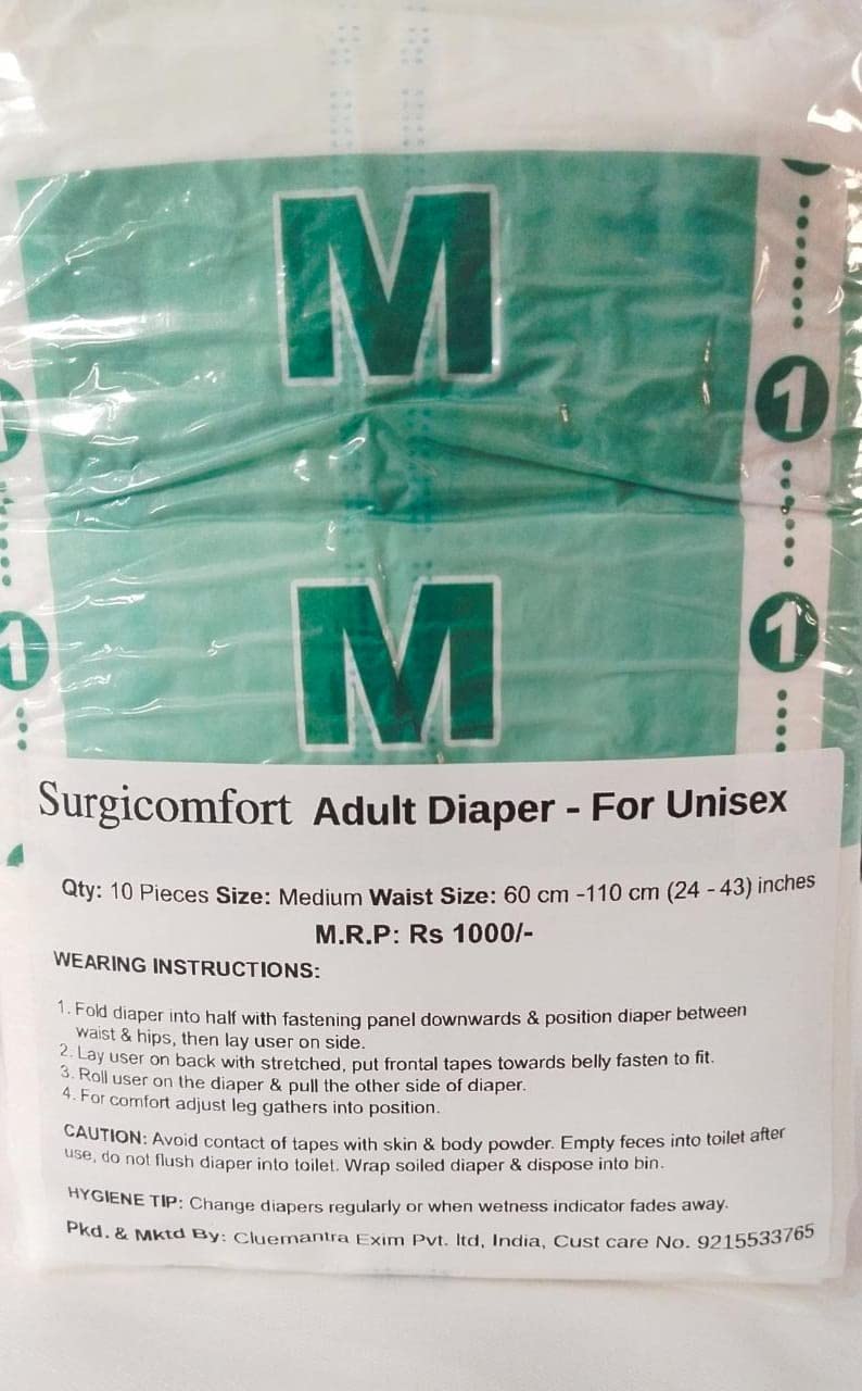 SURGICOMFORT Adult Diaper Tape Style Medium (60-110 cms), Waist Size (24"- 43") - Pack of 10 pcs, For Unisex (10)-image-49