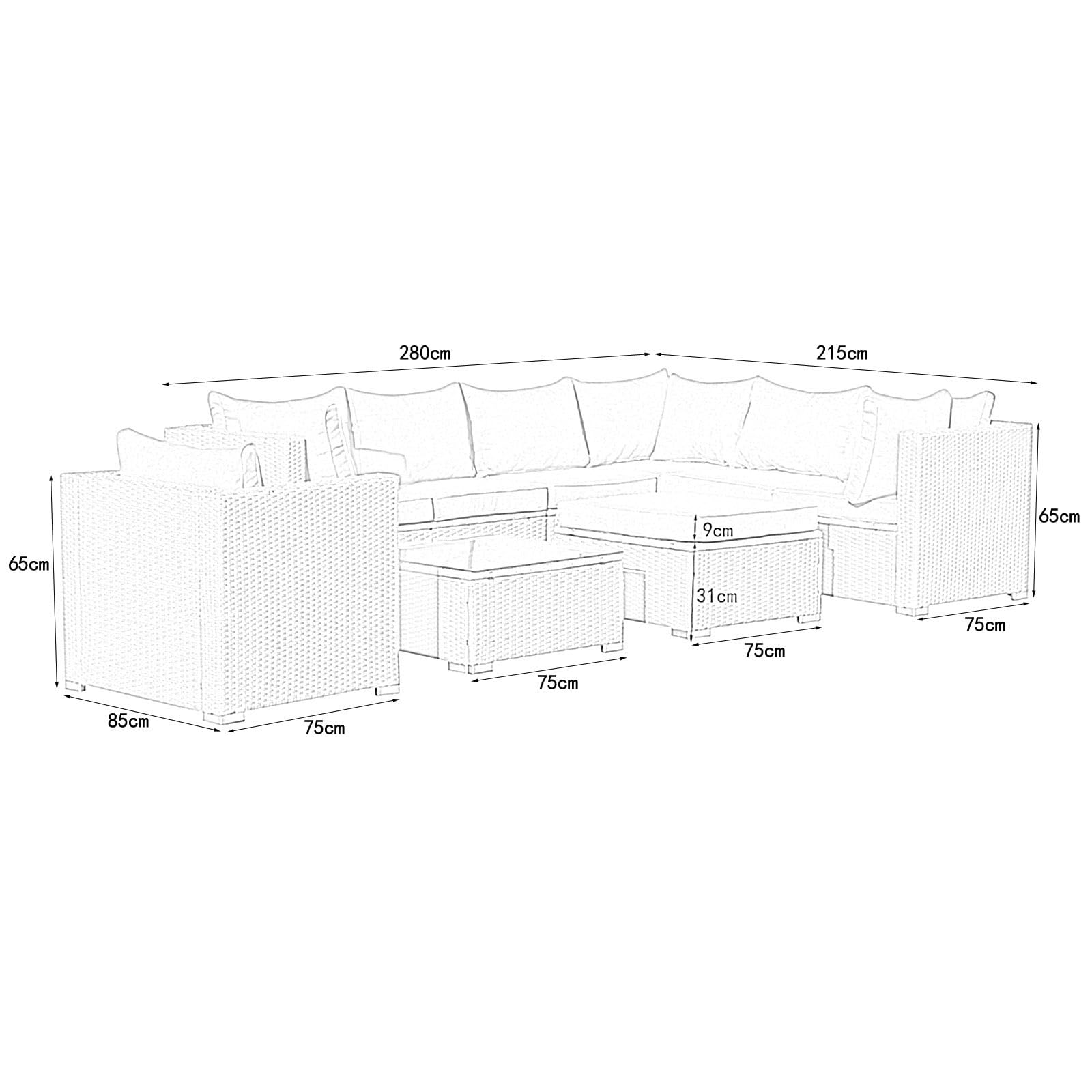 Gartenmöbel Lounge Set| 3-7 Personen viele Modelle| inkl. extra Dicke Kissen | Outdoor Loungemöbel Sitzgruppe Essgruppe Garnitur | klassisch Schwarz (Mallorca)