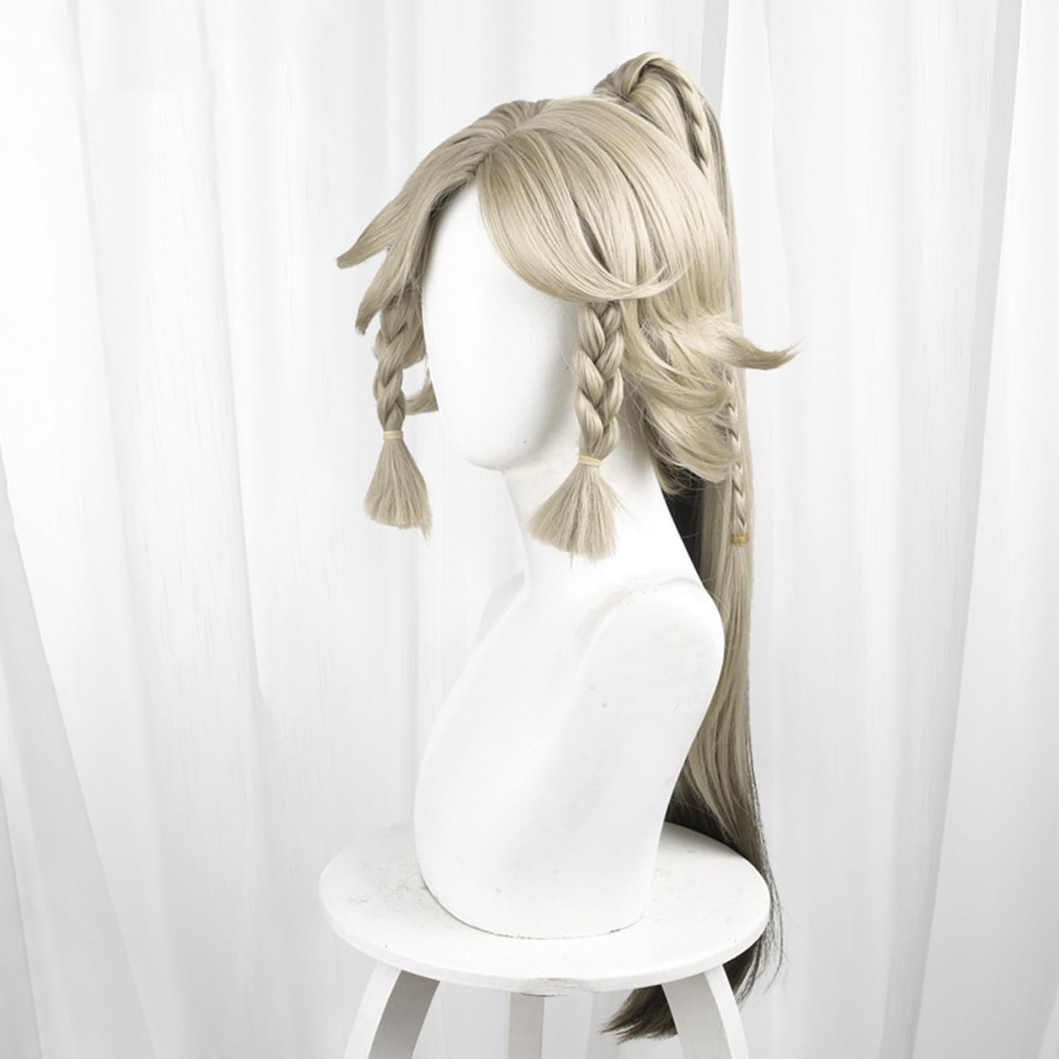 Blonde Mixed Brown Long Straight with Braid Ponytail Heat Resistant Synthetic Costume Hairs for Women Halloween Cos Anime Replacement Wigs - Image 2