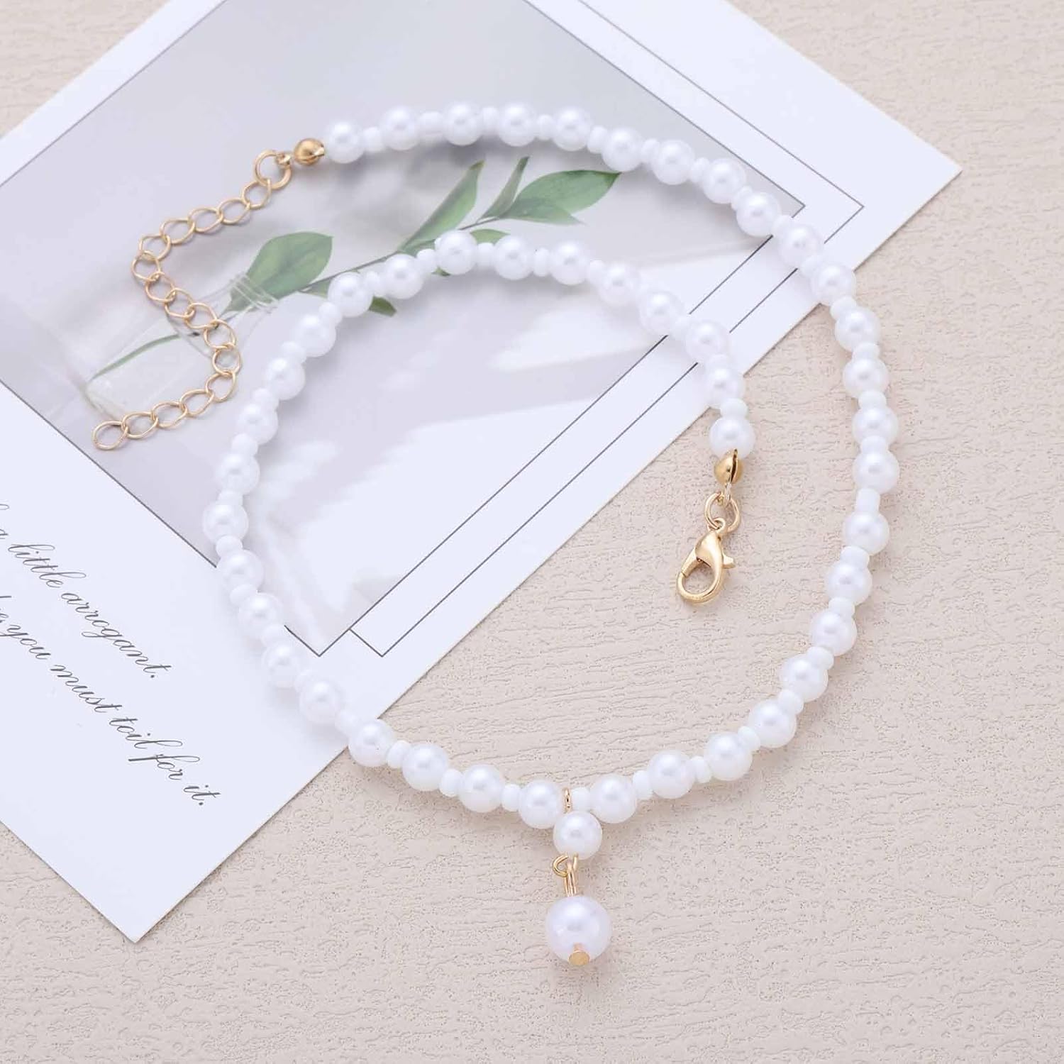 Bohemian Pearl Choker Necklace White Bead Chain Necklace Round Pearl Strand Necklace Statement Necklaces Jewelry for Women - Image 7