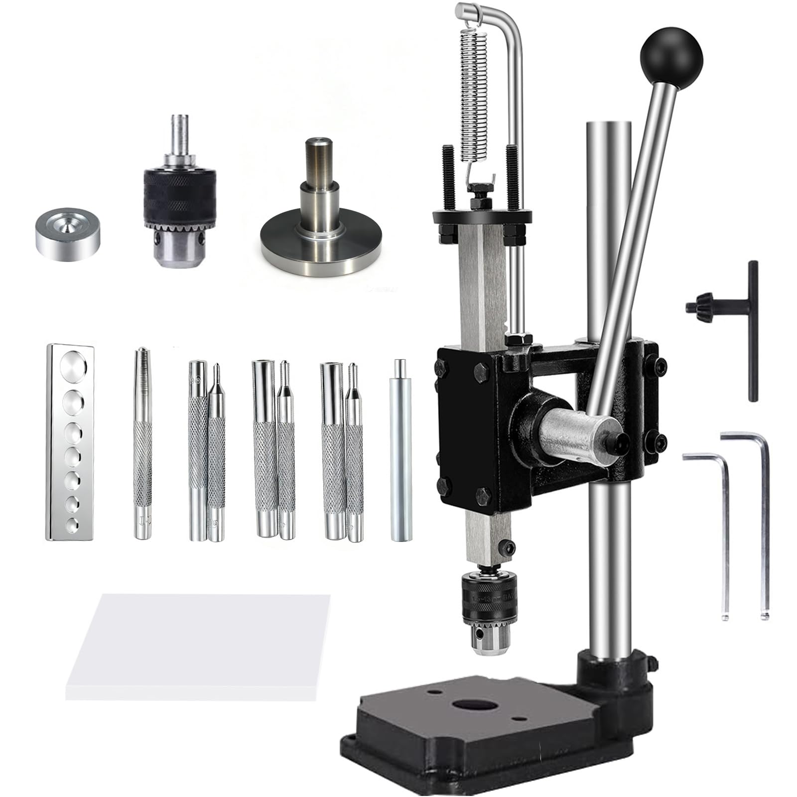 Leder Locher Werkzeug Lochmaschine mit 4cm rundem Pressteller,11PCS Werkzeugset inkl. Nietensetzer und Druckknopf-Werkzeug zum Stanzen,Schneiden, Nieten und Druckknöpfe-Anbringen für DIY-Lederarbeiten