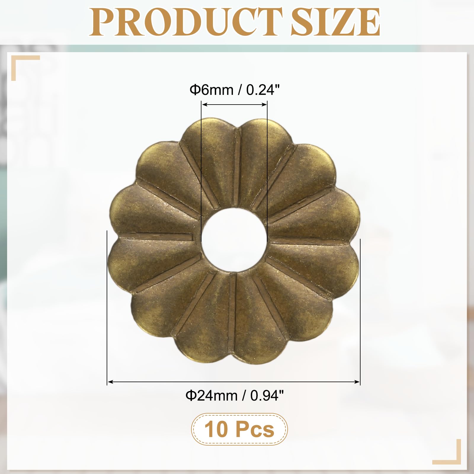 QUARKZMAN 10Pcs Placca Posteriore Per Maniglia Mobiletto 0.94 Pollice Forma Foglia Di Loto Raggiata Placca Posteriore In Ottone Guarnizione Per Decorazione Mobili Classici (Tono Bronzo)