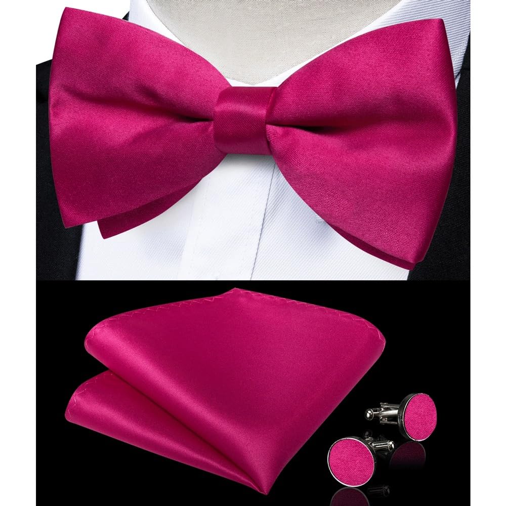 JFDBGU Solid Pre-tied Bowtie Bow Tie Pocket Square Cufflinks Sets for Man Adjustable Silk Knots Wedding Party