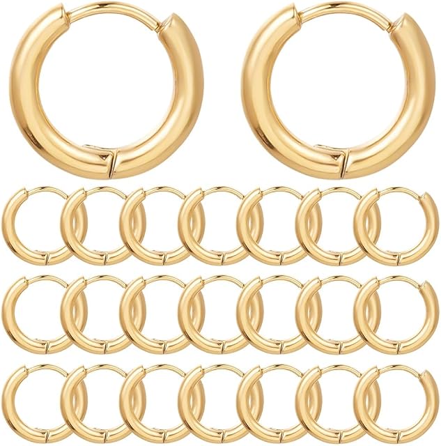 SUNNYCLUE 1 Box 24Pcs 18K Gold Plated Hoop Earrings Huggie Earring Hooks Stainless Steel Earring Hoops Tiny Cartilage Earring Findings for jewellery Making Women Adult DIY Dangle Earrings Craft Supply