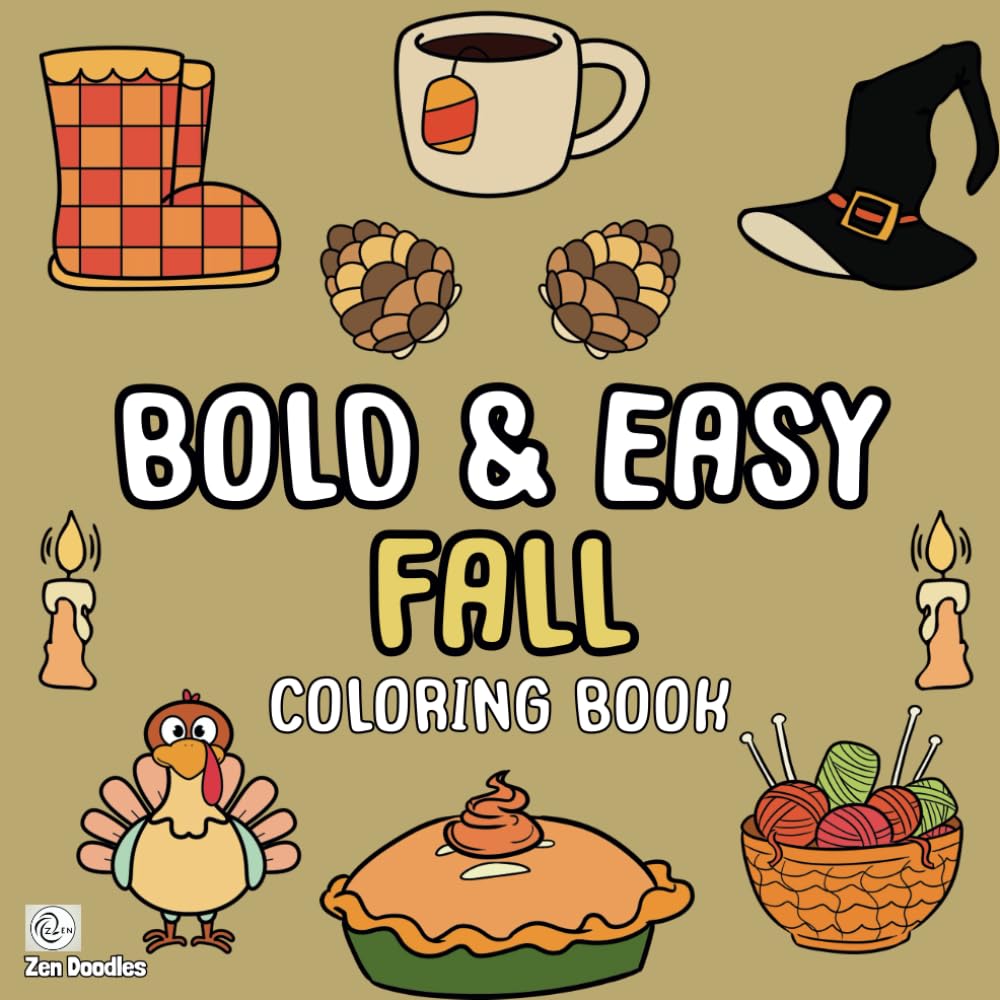 Bold & Easy Fall Coloring Book: 50 Simple Drawings for Adults and Kids to Enjoy (Easy Coloring Books)