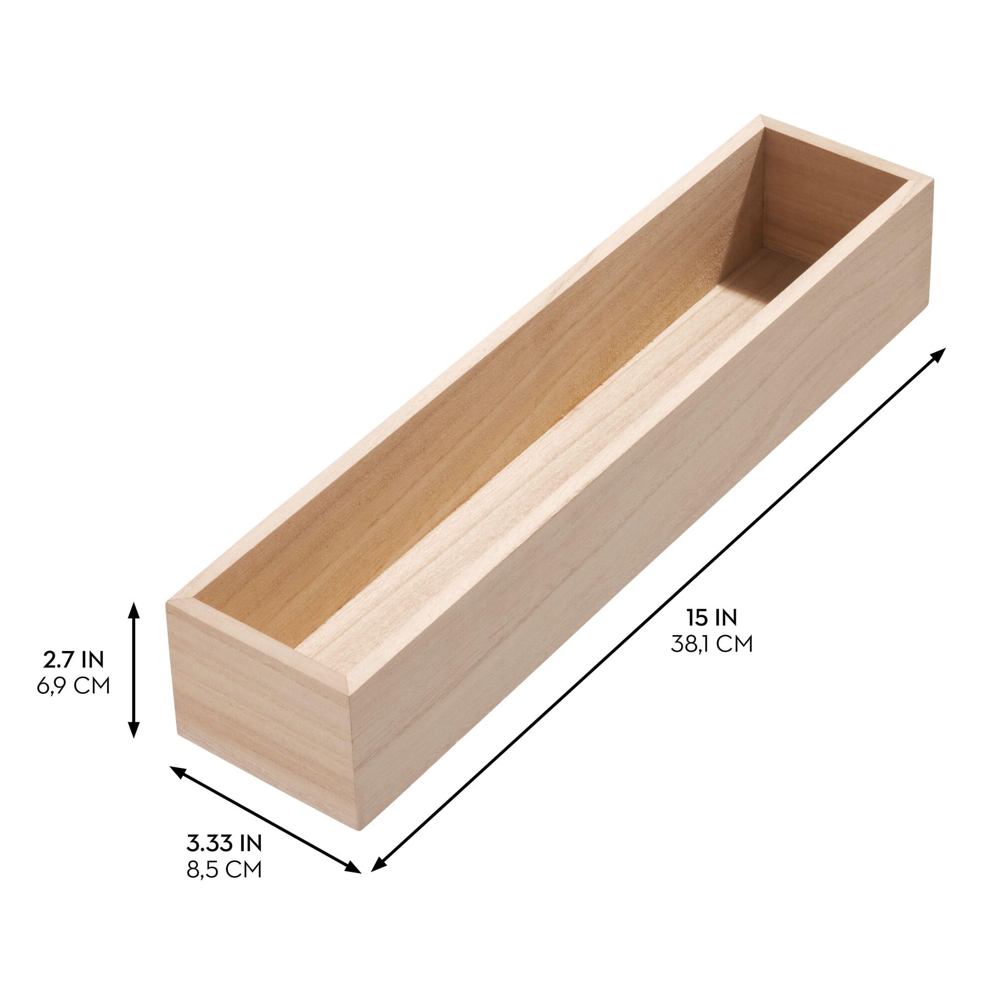 iDesign EcoWood organizer do szuflad, drewniana wkładka do szuflady kuchennej, organizer do szuflad kuchennych na sztućce i przybory, beżowy, 38,1 x 8,5 x 6,9 cm