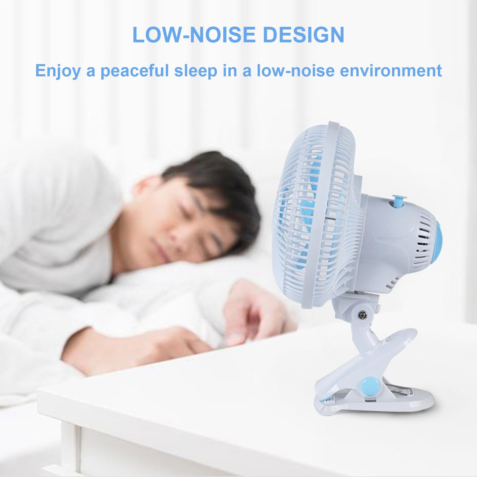 Ventilatore a clip da 9", mini ventilatore da scrivania con morsetto | alimentato dalla rete elettrica, 2 velocità, oscillazione ad ampio angolo, funzionamento silenzioso