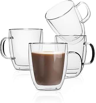 BTaT- Double Walled Glass Coffee Mugs, 16 oz, Set of 4, Glass Coffee Cups  with Handle, Insulated Clear Coffee Mug for Hot and Cold Beverages,  Cappuccino, Latte, Tea, Americano, Microwave Safe : Home & Kitchen -  Amazon.com