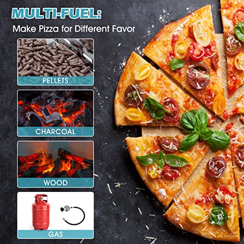 Portable Pizza Oven 13",Multi-Fuel Outdoor Pizza Oven,Propane,Pellet & Wood Fired,Stainless Steel 3-Layer Oven With Gas Burner,Patio Pizza Maker With Foldable Legs,Pizza Stone,Pizza Cutter & Carry Bag #TOP1