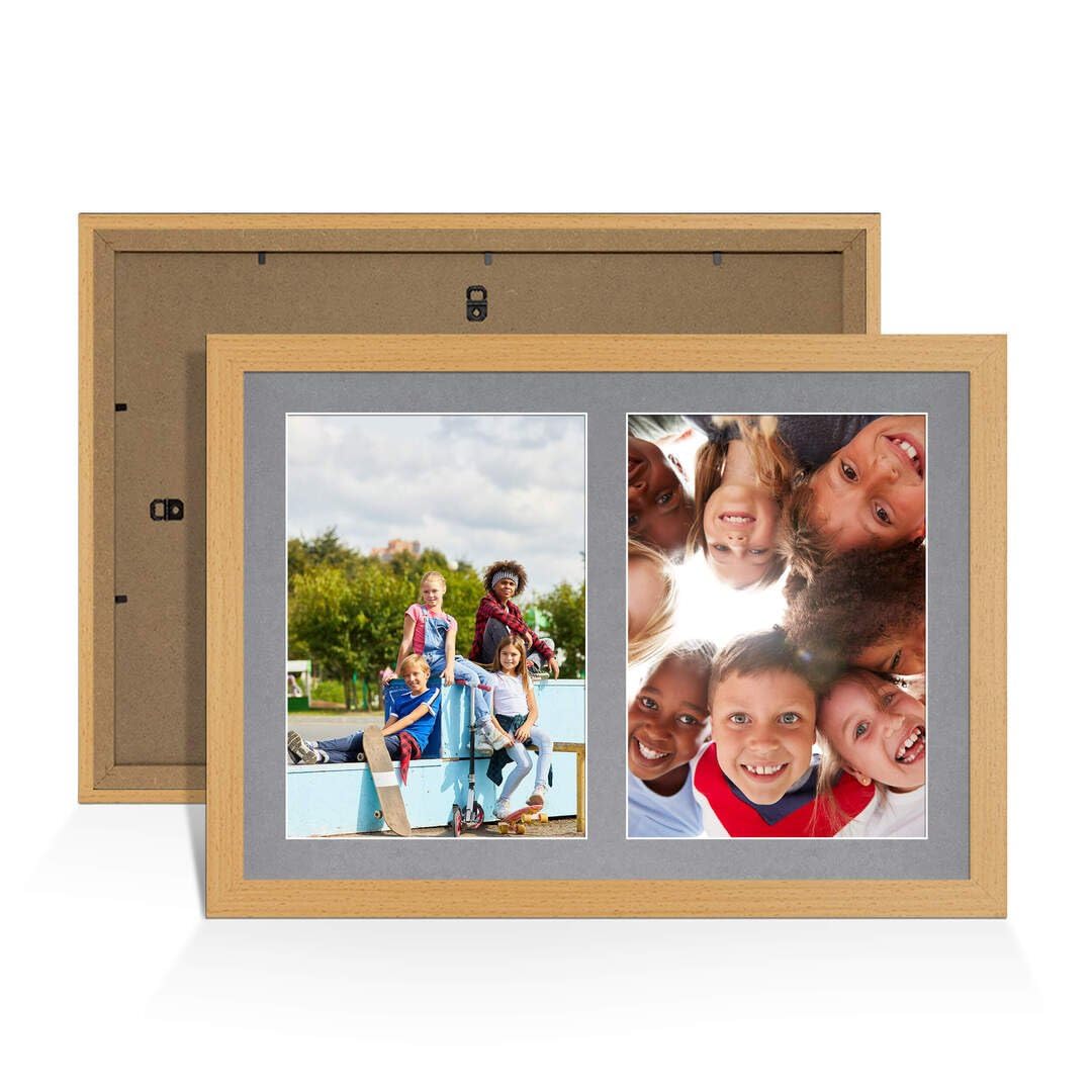 Procut Global 20X14 Country Pine Photo Frames For Multiple Pictures with Mid Grey Mount-Modern Collage Frame with 2 Apertures (2x) A4-Engineered Wood with Shatterproof Perspex โ image 1
