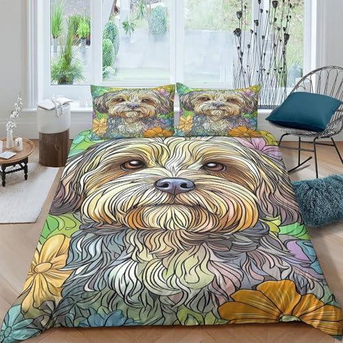 Housse de couette microfibre inaltérable motif chien 3D double