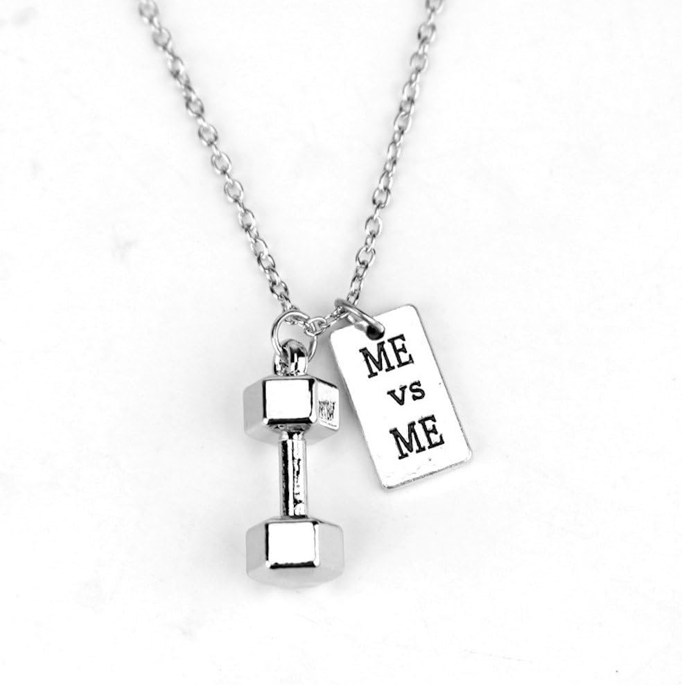 Me vs Me Dumbbell Charm Pendant Necklace Unisex Handmade
