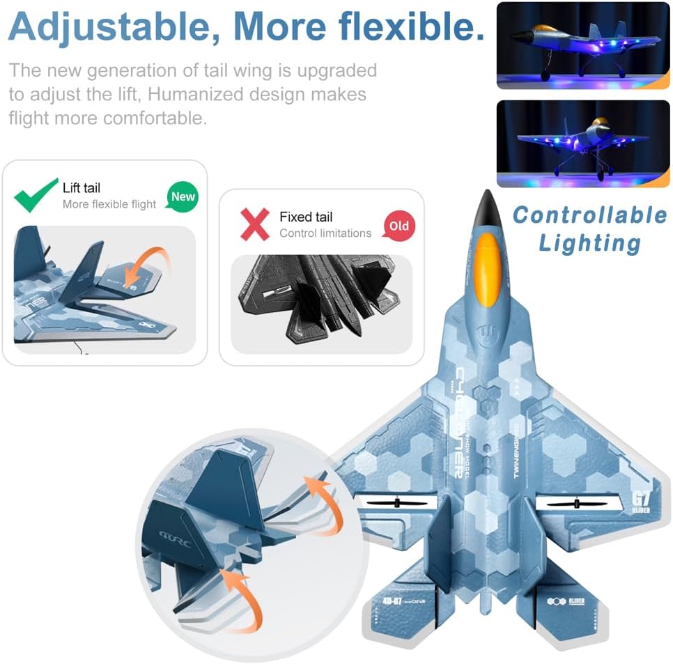 GoolRC RC Plane G7 Remote Control Airplane, 3 Channel RC Airplane, 2.4GHz RC Aircraft with 6 Axis Gyro System, Adjustable Rudder, Easy to Fly RC Glider with LED Light for Adults and Beginners