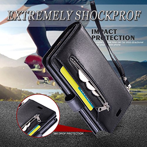 Auker Galaxy S9 Plus Wallet Case For Women/Men, Trifold 9 Card Holder Kickstand Feature Folio Flip Book Leather Zipper Wallet Magnetic Purse Cover With Strap&Money Pocket For Samsung S9 Plus Black #TOP5