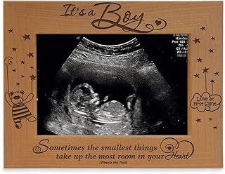 KATE POSH Baby Engraved Wood Picture Frame - Sometimes The Smallest Things take up The Most Room in Your Heart - Winnie The Pooh Sonogram Picture Frame, New Mom, New Dad (3 1/2 x 5 - It's a Boy)