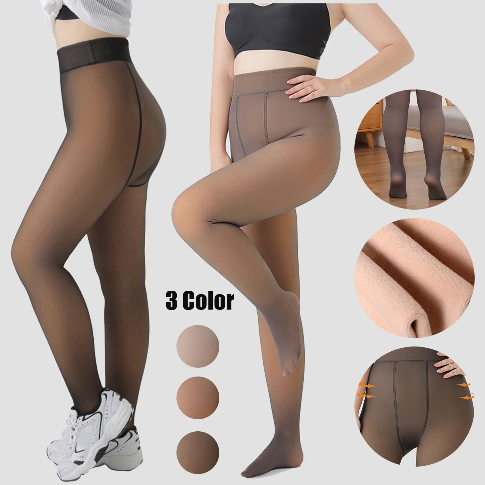 Warme Fleece-gefütterte Leggings für Frauen, Plus Size Fake Translucent Flawless Legs Strumpfhosen Thermal Winter Strumpfhosen Hose Plüschstrumpfhose 2 Paar