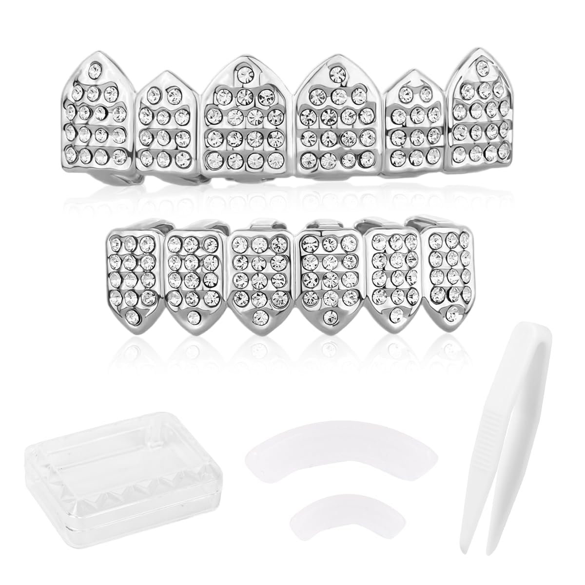 SANNIDHI Teeth Grillz Iced Out Silver Copper Set - Image 1