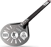 Vista 3 de TKC Cáscaras perforadas de pizza de 12 pulgadas y 8 pulgadas – Pelar profesional de aluminio para pizza – Espátula de pizza de metal de mango largo