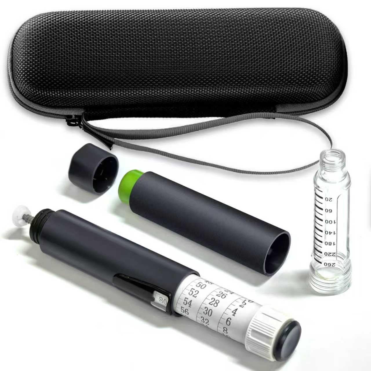 Wiederverwendbarer Insulinpen, tragbarer 80-Einheiten-Pen mit wiederverwendbarer Diabetiker-Tasche, schwarzer Pen-Injektor, schwarz, 1 Stück