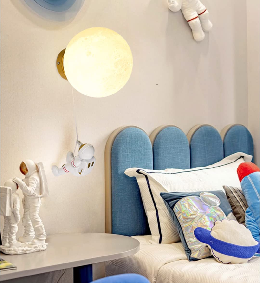 Kinderkamer Muurlamp Dimbare LED Indoor Wandlamp Planeten Astronaut Wandverlichting Nachtlampje 3D Maan Nachtlampje Kinderkamer Bed Lamp Kinderkamer voor Jongens Meisjes Wand Licht,15cm
