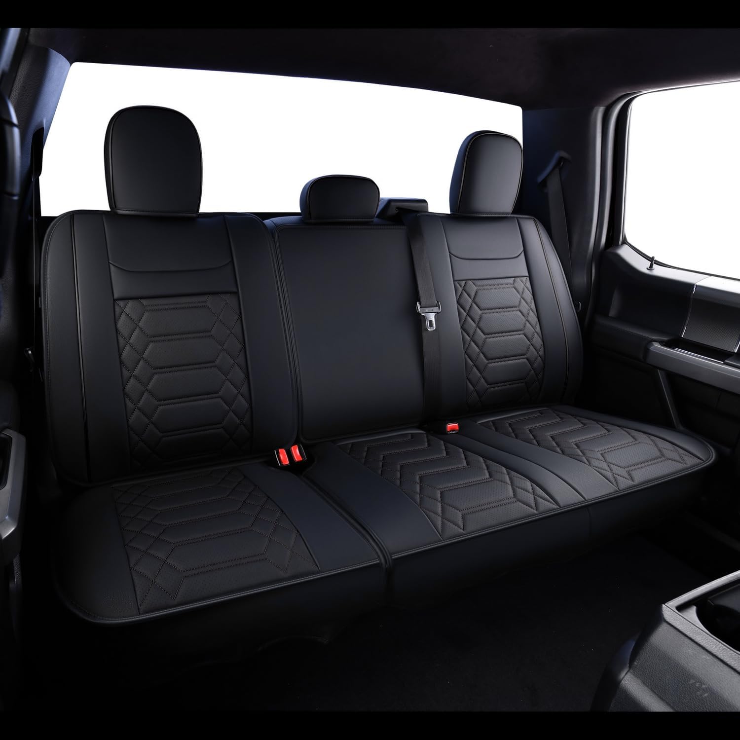 RISINGSTAR F150 Rear Seat Covers Faux Leather, fit for 2015-2025 F150 SuperCrew, and 2017-2025 F250 F350 F450 Super Duty Crew Cab(Rear Set, Black Rear) Rear Set Black Rear
