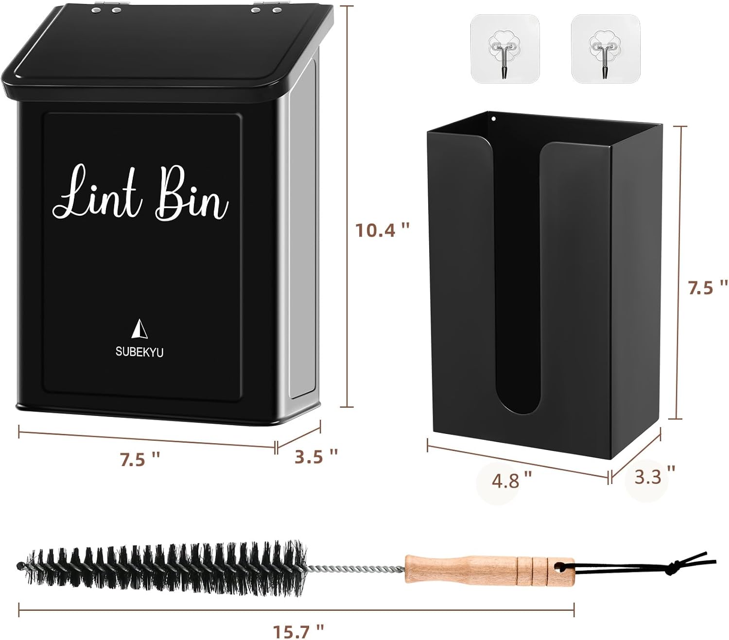 SUBEKYU Magnetic Lint Bin and Dryer Sheet Holder Set for Laundry Room, Metal Lint Trash Can with Lid and Lint Box Magnetic for Mounting on Dryer,Wall Mount Lint Bin for Laundry Room，Black