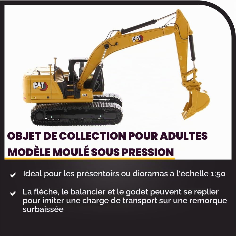 Diecast Masters 85571 - Pelle Caterpillar 323, Échelle 1/50, env. 18,3 x 6,3 x 8 cm, à partir de 14 Ans, Jaune