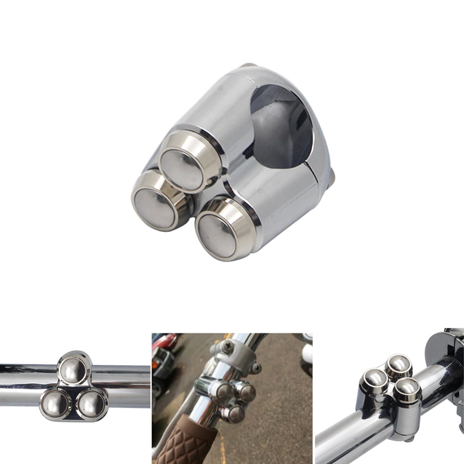 Microinterruttore universale a 3 pulsanti con controllo manuale CNC, microinterruttore momentaneo, per manubri da 1 pollice e 25 mm (cromato)