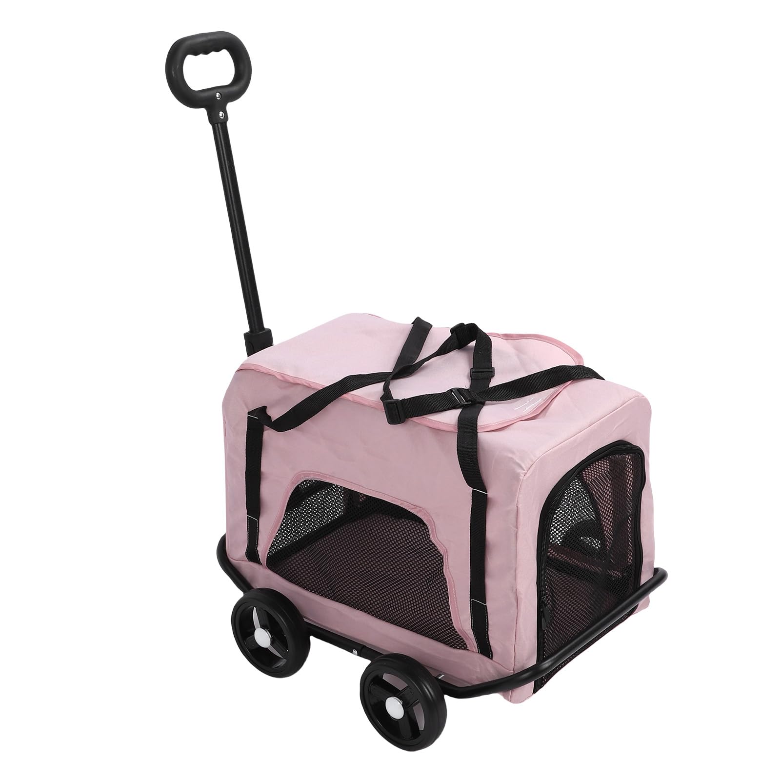 Składana Torba na Wózek dla Zwierząt |Przenośny Transporter dla Psa z 4 Kółkami Małych Kotów, Szarym Wózkiem na Kółkach i teleskopową rączką (PINK)