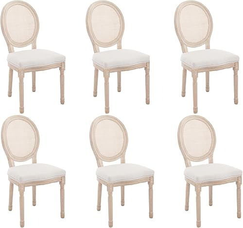 Miniatura 135 de chairus Juego de 2 sillas de comedor de ratán de granja, sillas de campo francesas de cuero con respaldo redondo, sillas laterales ovaladas para