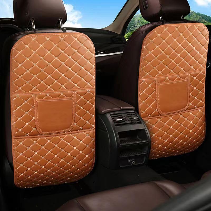 CAOXINZI2Pcs Leather Car Back Seat Protector Anti Kick Mats Cover for Audi TT TTS TT-S TT-RS, Heavy Duty Waterproof, Stain Resistant, Anti-dirty Car Interior Accessories,G/BROWN