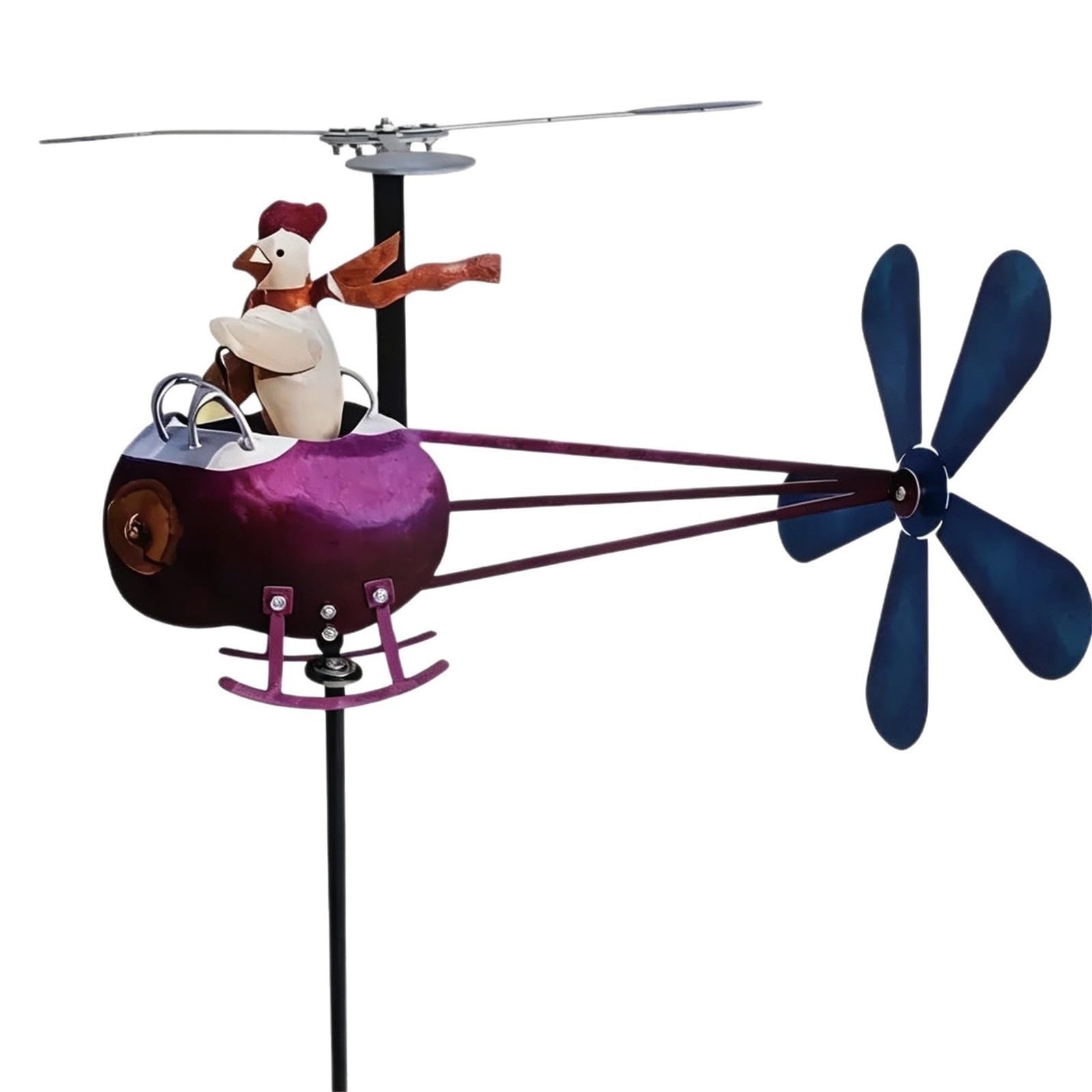CASOME Funny Chicken Helicopter Wind Spinner, Metal Garden Stake Decor For Yard Lawn Patio, Whimsical Outdoor Yard Art, Spinning Garden Ornament For Farmhouse Landscape