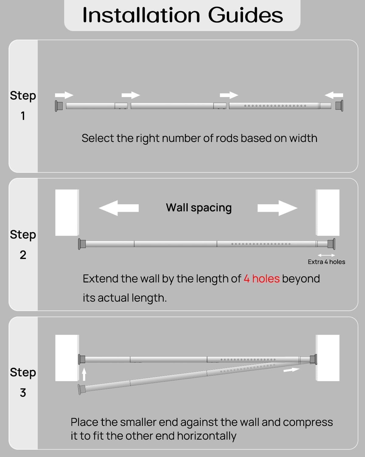 Tension Curtain Rod by EZFurni,42-123 Inches,Heavy Duty Tension Rods for Windows,No Drilling Adjustable Curtain Rod for Patio,Hold Up Blackout Curtains and Non Slip,Black