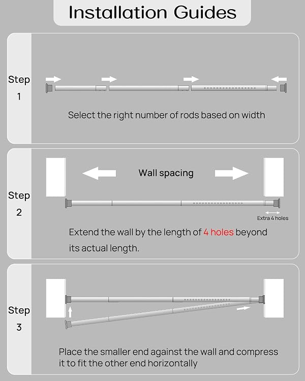Tension Curtain Rod by EZFurni, 42-123 in, 2 Pack, Curtain Rods No Drilling by EZFurni - Used condition - Image 5