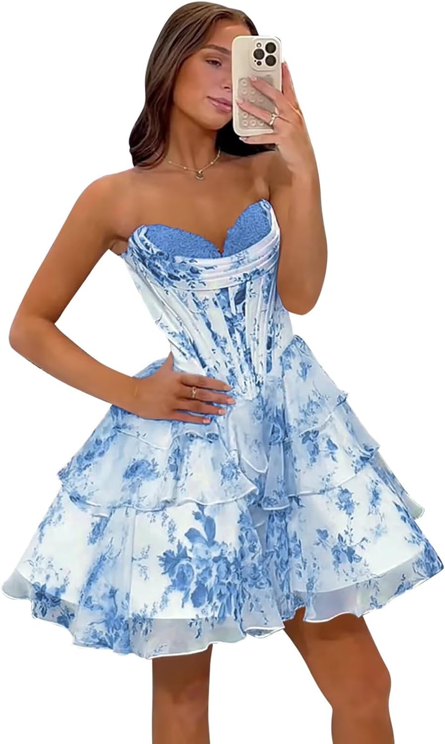 Mini Tulle Tiered Floral Homecoming Dresses for Teens 2025 A-Line Ruffle Corset Cocktail Party Gown