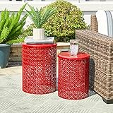 Glitzhome Outdoor Side Table Set of 2, Decorative Garden Stool for Patio Heavy...
